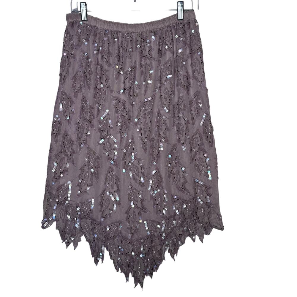 Vintage 1980s Emily Daniel Silk Beaded Sequin Leaf Hem Top Skirt Set Large - Picture 4 of 16